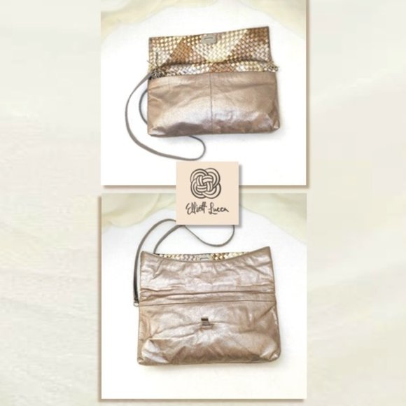 ELLIOTT LUCCA 3in1 Bag Metallic Gold Weaved Leather Clutch Shoulder Bag … - Picture 6 of 12